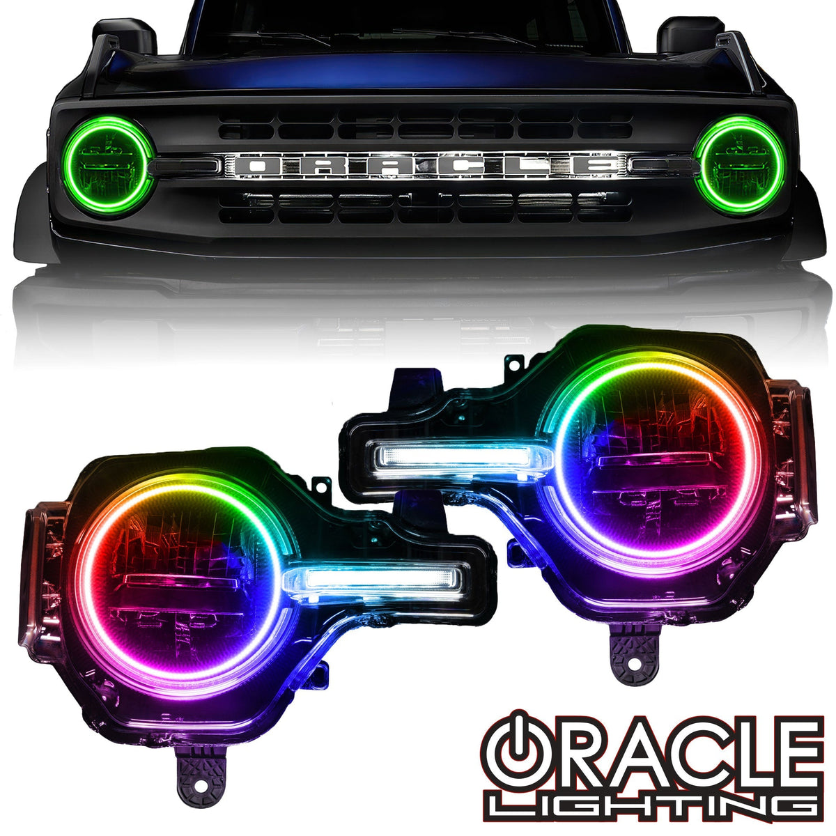 ORACLE Lighting 2021-2025 Ford Bronco ColorSHIFT Headlight Halo Kit w/DRL Bar - Base Headlights Main image