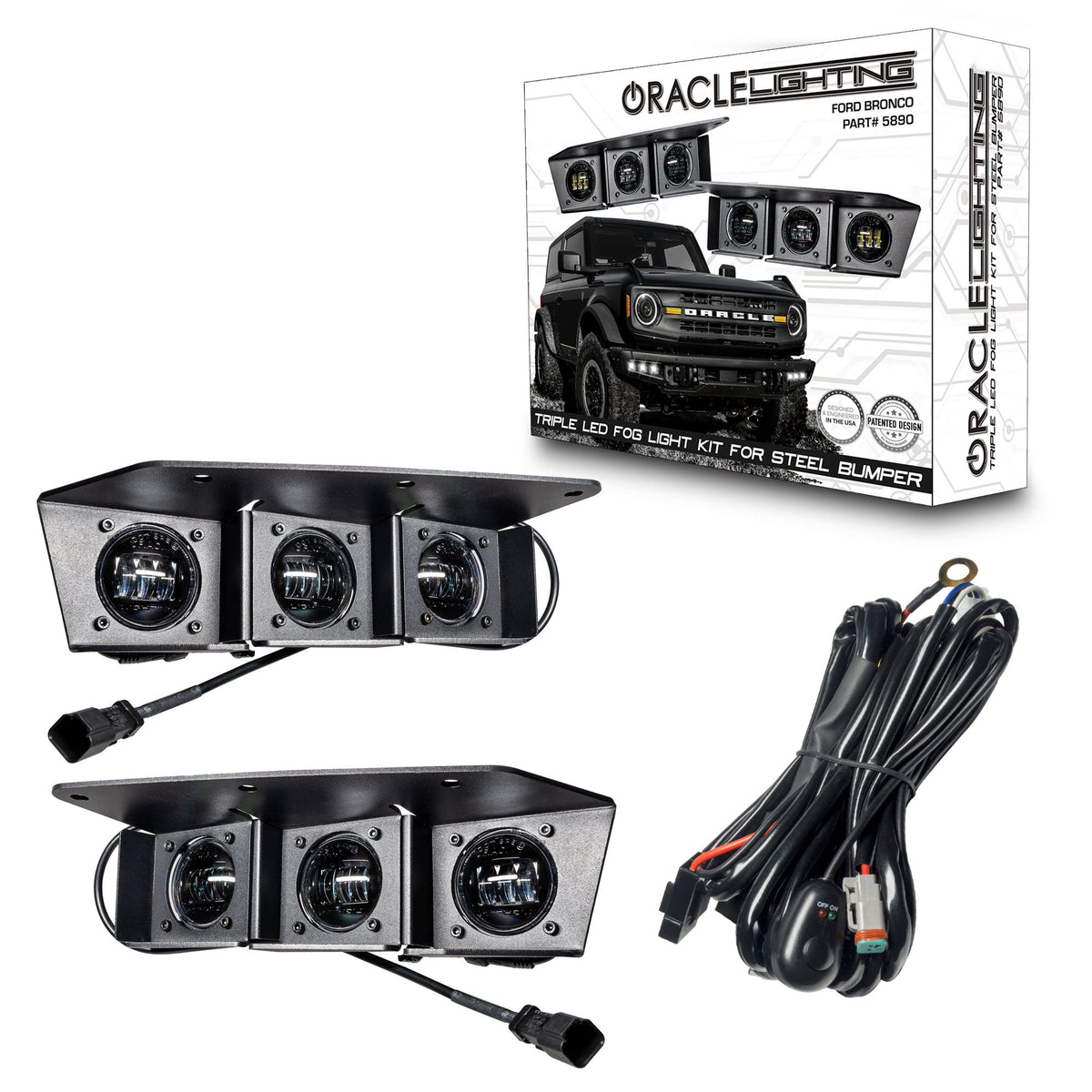 ORACLE Lighting 2021-2025 Ford Bronco Triple LED Fog Light Kit for Steel Bumper