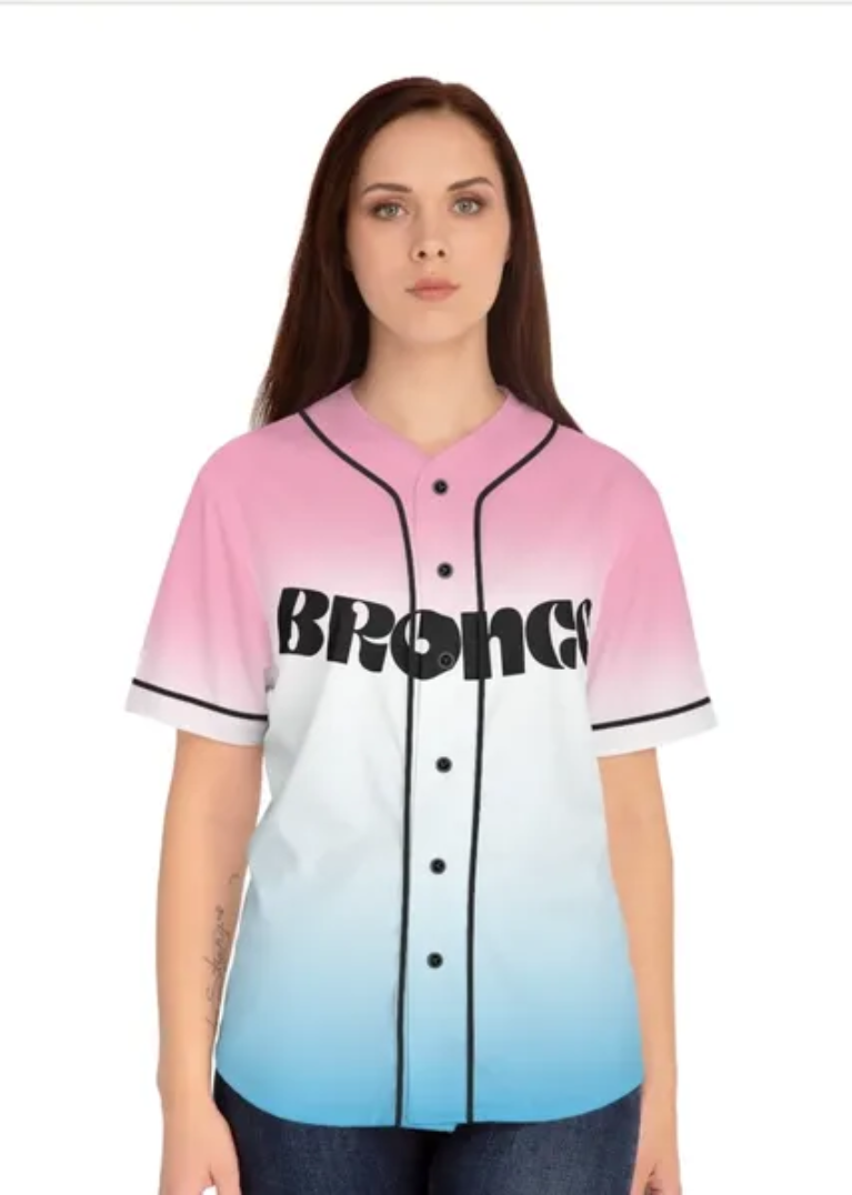 Bronco Ladies blue to pink baseball jersey