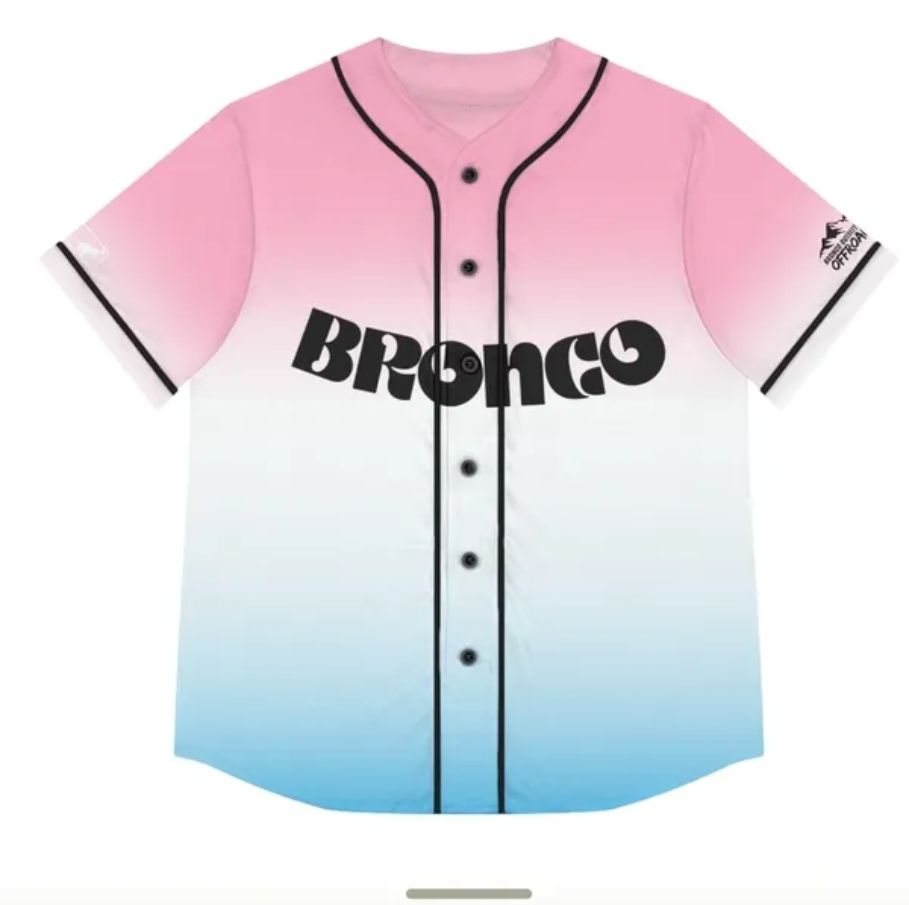 Bronco Ladies blue to pink baseball jersey