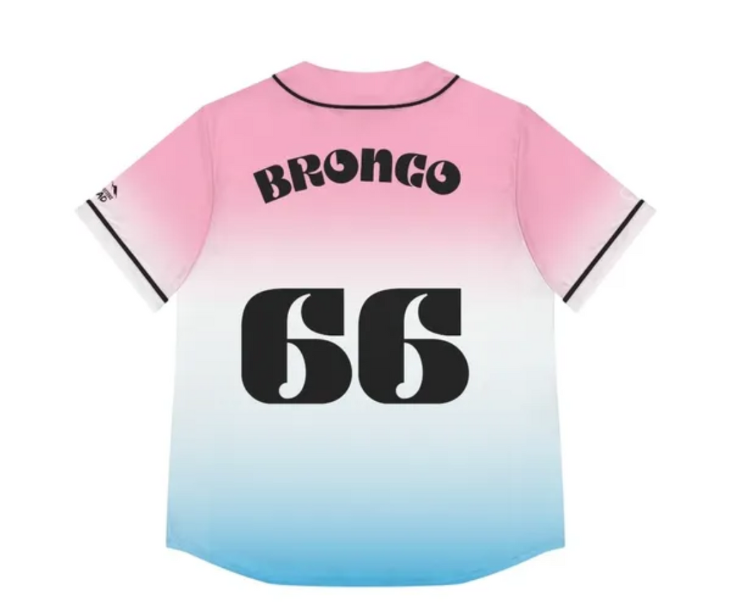 Bronco Ladies blue to pink baseball jersey