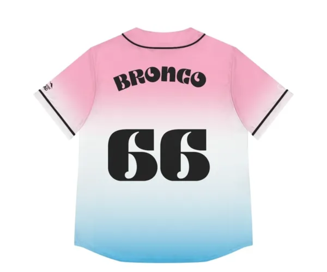 Bronco Ladies blue to pink baseball jersey