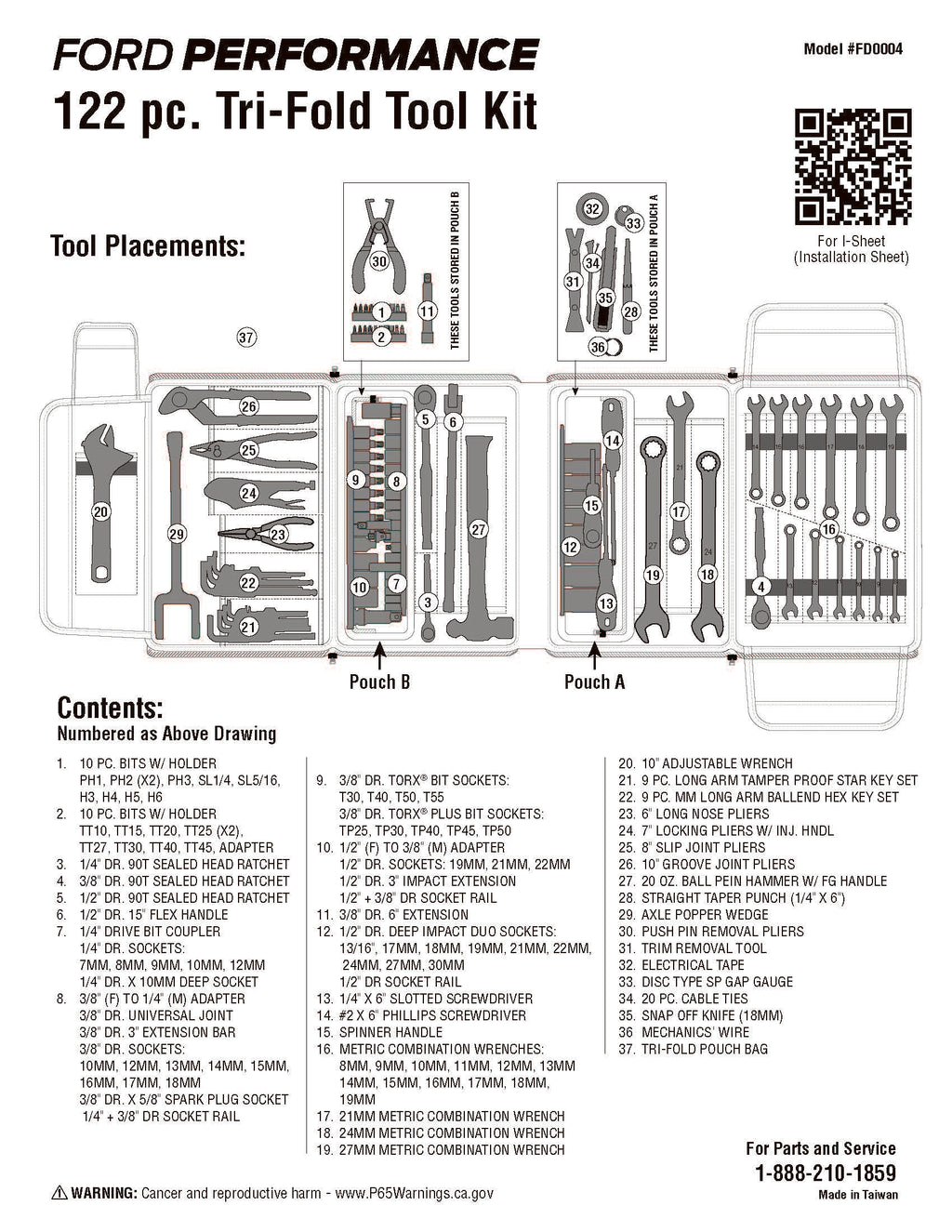 MoTLEY Industries 122pc Ford Performance Tri-Fold Tool Kit