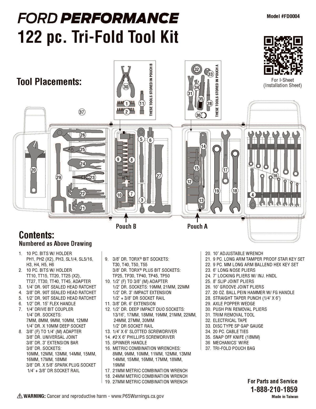 MoTLEY Industries 122pc Ford Performance Tri-Fold Tool Kit